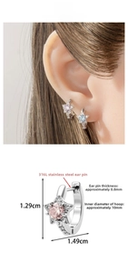 Star-shaped 316L titanium steel earrings with pink and white zircon stones detail
