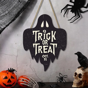 Halloween Ghost Hanging Sign Poplar Wood Wall Door Decor Party Trick Or Treat Home Porch Festive Hanging Ornament