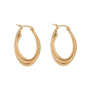 Chic golden triple-layered geometric C-shape hoop earrings in minimalist stainless steel