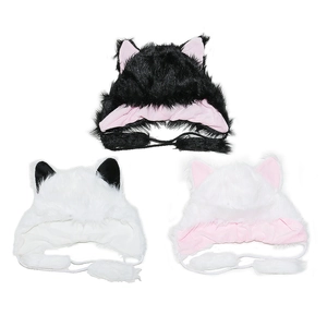Berretti invernali in peluche con orecchie di volpe e pompon in tre varianti colori