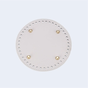 Round 15cm off-white PU leather bag bottom base with gold metal studs for DIY buckets