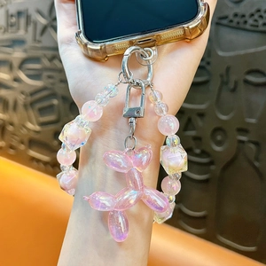 Lichtgevende roze kralen telefoonkoord met een charmant ballonhondje