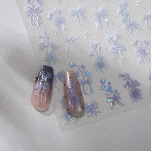 Laser holographic bow nail stickers with iridescent aurora effect for manicure art