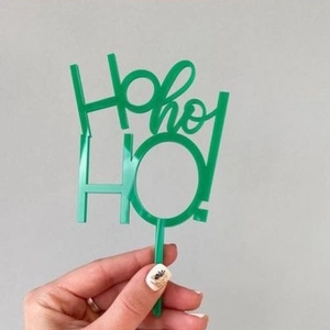 Décoration de gâteau de Noël HoHoHo en acrylique vert sur fond gris clair