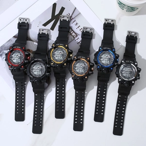 Macro view of multi-functional digital sports watches with rubber straps in six colors