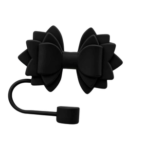 Detail of black silicone butterfly bow straw topper with 3D petals for 10mm straws