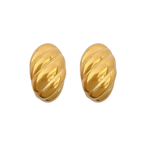 Minimalist golden twisted oval stud earrings with textured surface for a refined look