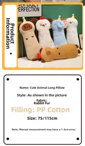 Detail of plush animal body pillows showing soft rabbit fur fabric and PP cotton filling