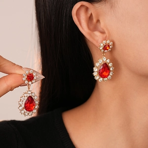 Waterdruppel Oorbellen Legering Rode Edelsteen Strass Met 925 Sterling Zilveren Oorsteker Vintage Paleis Stijl Dames