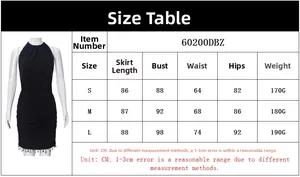 Detailed size chart for the backless halter fringe dress with measurements in centimeters