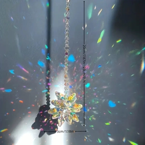 Crystal flower suncatcher pendant with rainbow prism ball showing size 20-23cm length