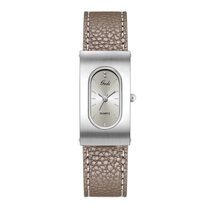 Elegant vintage square quartz watch for women with brown leather strap and brushed dial
