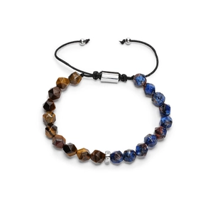 Bracelet en perles d'oeil de tigre et sodalite bleue avec cordon tressé ajustable