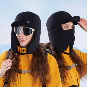 Winter windproof trapper hat for women with ear flaps and detachable face mask
