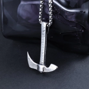 Vintage stainless steel anchor hammer pendant necklace with textured finish for men