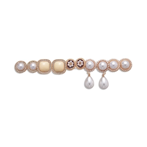 Vintage gold hair clip set with faux pearls, floral resin patterns and sparkling crystals