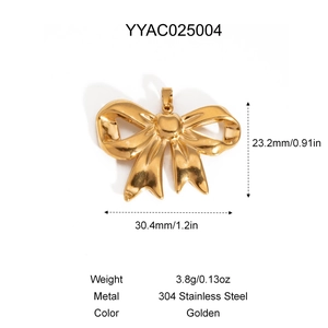 Pendentif nœud doré poli en acier inoxydable 304 avec dimensions et poids précisés