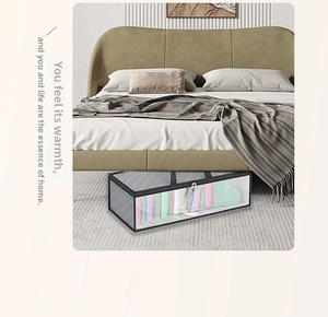 Underbed non-woven storage bag with clear PVC window and reinforced handle for clothing