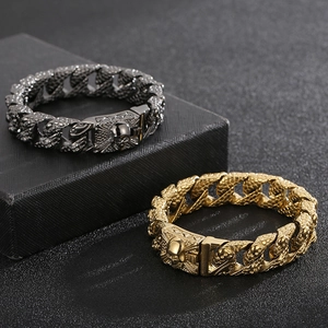 Gothic skull Cuban link bracelets in vintage silver and gold finish for men