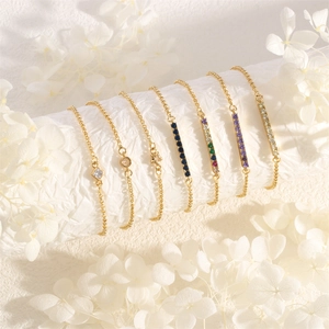 Adjustable gold-plated copper bracelets with colorful zircon stones and box chain
