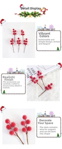 Close-up of frosted red Christmas berry stems with flexible wire core for decor