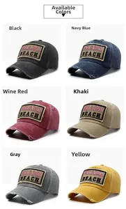 Detailed grid view of washed cotton baseball caps in six colors with Miami embroidery