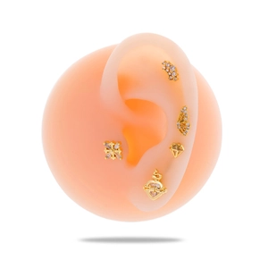 5Pcs gold stainless steel cartilage earrings with crown, heart and butterfly zircon designs