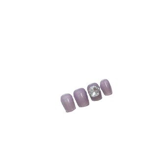 Handmade taro purple cat eye press-on nails with sparkling rhinestones and square round shape