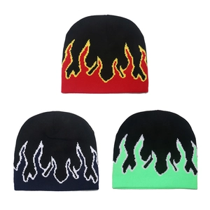 Flame Pattern Knit Beanie Hat Acrylic Warm Windproof Streetwear Hip Hop Punk Style Outdoor Autumn Winter Accessory
