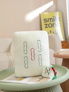 Detailed plush Mahjong Five Bamboo pillow with a matching mini keychain accessory