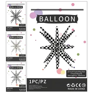 Ballon en Aluminium Étoile Explosive 22 Pouces Imprimé Damier Football Pois Ballon de Décoration pour Anniversaire Fête Noël