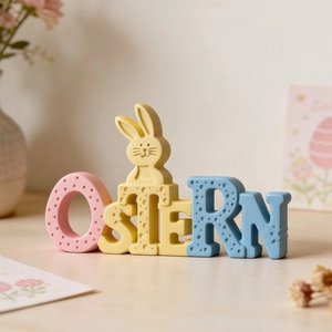 3D colorful Ostern letter sign with bunny ears for Easter tabletop decoration