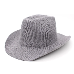 Classic grey woven western cowboy hat with curved brim and dimpled crown on white background