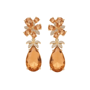 Boucles d'oreilles vintage goutte d'ambre avec clous floraux en zircone