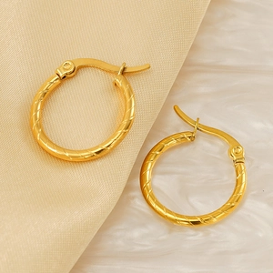 18K gold plated titanium steel hoop earrings with elegant spiral twist texture design