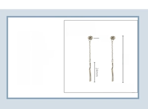 Detail of 6cm stainless steel tassel earrings with 18K plating and crystal inlay