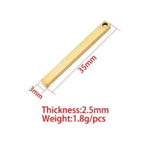 Golden stainless steel rectangle bar pendant 35x3x2.5mm for DIY jewelry making