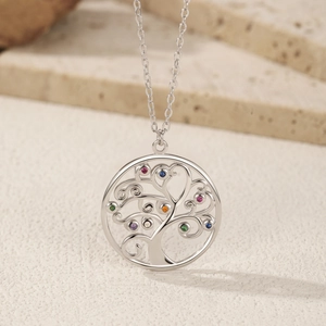 S925 sterling silver tree of life pendant necklace with multi-color zircon gemstones