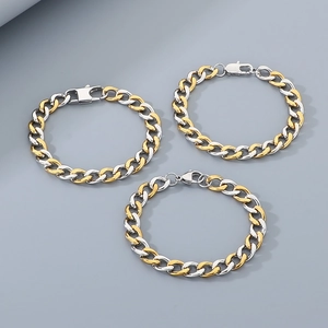 Set of three 9mm stainless steel Cuban link bracelets in gold and silver tone finish