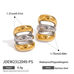 Orecchini a clip bicolore in acciaio inossidabile con design a strati oro e argento