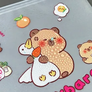 Waterproof clear PVC Capybara stationery bag with cartoon prints and water droplets