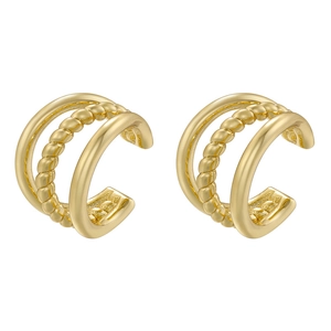 Three-layer gold star ear cuff with textured rope design and polished finish