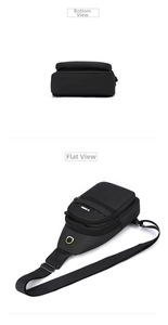Detail view of the waterproof oxford chest bag showing the bottom and flat layout