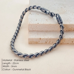 Bracciale a corda 22cm in acciaio inossidabile nero canna di fucile con texture