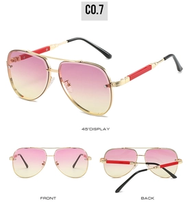 Occhiali da sole aviator senza montatura con montatura dorata e lenti sfumate multi-angolo