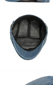 Dettaglio del cappello in denim lavato con fodera interna in cotone e cuciture precise
