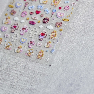 Japanese style cute nail art stickers with angel bears and colorful ribbons on sheet