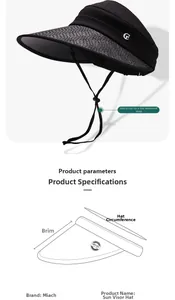 Detail of black UPF 50+ sun hat with adjustable strap and breathable mesh top