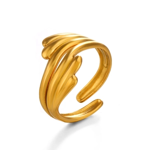 Minimalist golden stainless steel wave ring with a sleek open leaf-like overlapping design