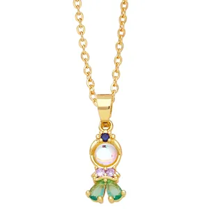 Colorful zircon mermaid princess pendant necklace in gold finish for women and girls